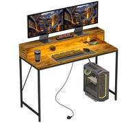 Computer Desk 120cm LED Lights USB Ports Monitor Shelf Rustic Brown