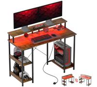 Computer Desk 120cm Storage RGB LED USB Charging Station Rustic Brown