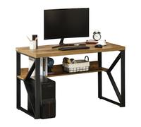 Computer Desk 120x60x76cm Brown E1 MDF Steel K-Shaped Legs Shelf Compact Office