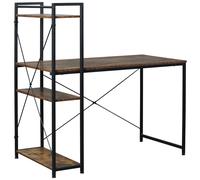 Computer Desk 120x64x121cm Rustic Brown Chipboard & Steel 4-Tier Bookshelf Home