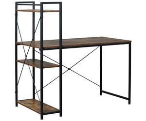 Computer Desk 120x64x121cm Rustic Brown Chipboard & Steel 4-Tier Bookshelf Home