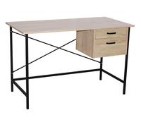 Computer Desk 2 Drawer Oak Industrial Workstation Black Metal Frame