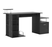 Computer Desk Black Wood Grain MDF with Drawer, Keyboard Tray & Tower Shelf Home