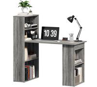 Computer Desk Bookshelf Grey 120x55x120cm Particle Board Workstation w/6Shelves
