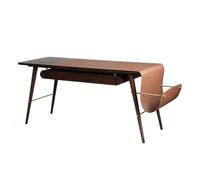 Computer desk Dark Walnut Desk with Drawers and Side File Holders, Sturdy Writing Laptop Table with Saddle Leather Pad Study desk(S)