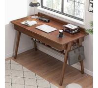 Computer Desk for Home Office - Mid-Century Modern Walnut Workstation with 2 Drawers & Shelves, Stylish and Functional Desk for Productivity