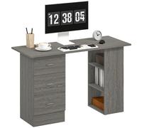 HOMCOM 120cm Computer Desk, Study Table with 3 Shelf & Drawers, Grey, Grey