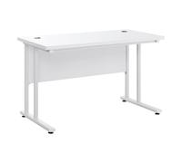 Computer Desk Home Office Desk with 2 Cable Management Holes Metal Legs White