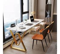 Computer Desk - Luxury Marbled Executive Desk with 2 Drawers, Sturdy Gold-Finished Metal Frame, Rectangular Design for Home Office and Study