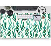 Computer Desk Mat 100x50 cm Decor for Office and Home Waterproof Easy Clean Scratch-Resistant Protection and Decoration Non-Slip PVC Vinyle for Keyboard and Mouse - Green Leaves