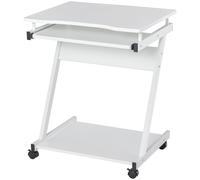 Computer Desk Metal White 60x48x73cm with Wheels Sliding Keyboard Tray Locking.