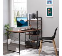 Computer Desk Laptop Table w/4-tier Bookshelf Metal Frame HOMCOM Light Brown One Size