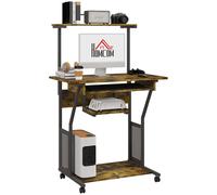 Computer Desk Rustic Brown 80x50x130cm Steel Frame Melamine Keyboard Tray-Wheels