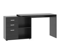 Zennor Compact L-Shaped Rotating Computer Desk with Drawers, Shelf & File Cabinet - White/Black, Black
