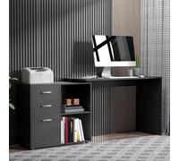 HOMCOM Computer Desk Table Workstation L Shape File Cabinet Black Home Office