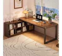 Computer Desk, Vanity Desk, Bedside Tables,L-shaped with Storage,Corner Desk with 2-Tier Storage Shelves,Reversible home, Wood PC Table, for Space