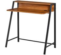 Computer Desk Walnut 84x45x85cm Steel Frame Melamine TwoTier Compact Workstation
