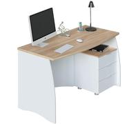 Computer Desk White and Oak Effect - Large Office Desk with 3 Drawers for Home Office or Study - Spacious Laptop Table