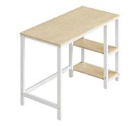 Computer Desk with 2 Shelves on Left or Right, Writing Desk, Natural Beige + Pearl White / 50D x 100W cm