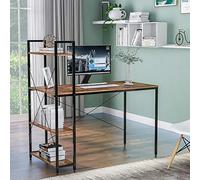 Computer Desk with 4 Tier Storage Shelves - Student Study Table with Bookshelf Modern Wood Desk with Steel Frame for Small Spaces Home Office Workstation
