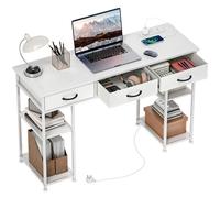 Computer Desk with Charging Station White Linen Drawers 120x40x76cm Solid Steel.
