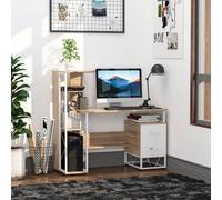 Computer Desk with Drawers and Bookshelf