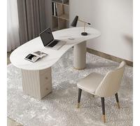 Computer desk with Drawers,Irregular Shape Glam Sintered Stone Metal Writing Home Workstation-table Only(47" L,White)