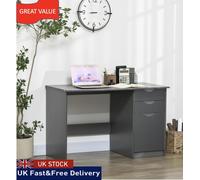 HOMCOM High Gloss Home Office Computer Desk w/ Drawers Grey, Grey