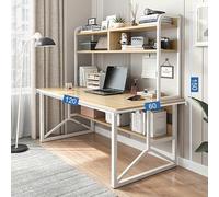 Computer Desk with Hutch & Bookshelf, Space-Saving Study Table, Modern Writing Desk with Metal Legs, Functional Home Office Workstation, Organizational Shelves, Wood Construction.