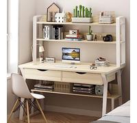 Computer Desk with Hutch, Home Office Workstation & Bookshelf, Upper Storage Shelves for Writing & Studying, Oak Finish