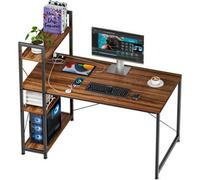 Computer Desk With Power Outlet & 4 Shelves, 120Cm Rustic Desk, Industrial Desk, Home Office Study Table, Computer Table