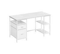 Computer Desk with Shelves and Drawers for Home Office and Living Room, Maple White + Cloud White / 140 x 60 cm