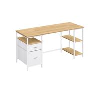 Computer Desk with Shelves and Drawers for Home Office and Living Room, Natural Oak + Cloud White / 160 x 60 cm