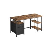 Computer Desk with Shelves and Drawers for Home Office and Living Room, Rustic Brown + Ink Black / 140 x 60 cm