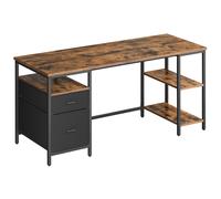 Computer Desk with Shelves and Drawers for Home Office and Living Room, Rustic Brown +Matte Black / 160 x 60 cm