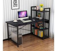 Computer Desk with Storage, Home Office Workstation with Reversible Shelves, Writing and Study Station, Modern Black Design
