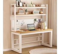 Computer Desk with Storage Shelves - Executive Writing Desk for Home Office PC Gamer Workstation Study Table for Stationery & Headphones Stylish Green Plant Decor