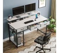 Computer Desk with USB Ports, Power Outlets, LED Strip, Drawers & File Cabinet, Reversible Corner Gaming Desk with Monitor Shelf & Storage for Home Office