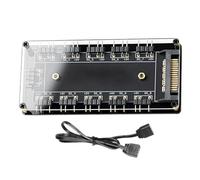 Computer Fan Hub - Black ARGB Controller, 10-in-1 Cooling Management, PC Chassis Lighting Effect Device, Multiple Fan Interface | For Desktop Case Workstation Build-install