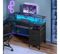 Computer Home Office Desk with Monitor Stand LED Lighting USB Ports VASAGLE Black One Size