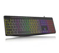 Computer Keyboard Wired,7-Color Rainbow LED Backlit, Quiet Light Up Keyboard with Multimedia Keys,Low Profile Chiclet Keys,Large Number Pad,Spill-Resistant, Anti-Wear Letters for Windows Mac PC Laptop