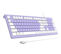 Computer Keyboard Wired, Plug Play USB Keyboard, Low Profile Chiclet Keys, Large Number Pad, Caps Indicators, Foldable Stands, Spill-Resistant, Anti-Wear Letters for PC Laptop (Purple, 1-Pack)
