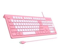 Computer Keyboard Wired, Plug Play USB Keyboard, Low Profile Chiclet Keys, Large Number Pad, Caps Indicators, Foldable Stands, Spill-Resistant, Anti-Wear Letters for PC Laptop (Rose Pink, 1-Pack)