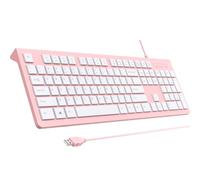 Wired Computer Keyboard, USB Plug Play Keyboard, Low Profile Chiclet Keys, Large Numeric Keypad, Caps Indicators, Foldable Stands, Leak-Resistant, Anti-Wear Letters