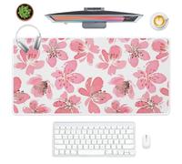Computer Mats Pink Flowers Large Long Disabled Mouse Pad Non-Slip for Office and Home Desk Cover Protector Decor Desk Matt Large Keyboard Computer Gaming Accessories (90 X 40 Cm)