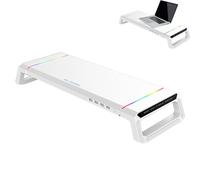 Computer Monitor Stand - Ergonomic Riser, Desktop Organizer with RGB Lights | 4 USB 3.0 Hub Ports, Multi-Purpose Printer Holder, Stable Stand for Laptops, Perfect for Office Desk Organization
