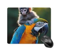Computer Mouse Mat Monkey Riding on Parrot Leather Mouse Mat Office 25x30cm
