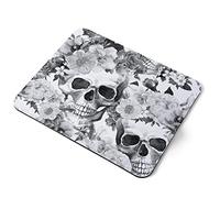 Computer Mouse Mat Pad - BW - Pink Flowery Sugar Skull Flowers Home Office PC Desk Accessory Flexible Fabric Top Large 5mm Laptop Desktop Printed Art Ergonomic #35743