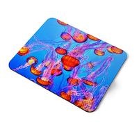 Computer Mouse Mat Pad - Orange Jellyfish Jelly Fish Underwater Home Office PC Desk Accessory Flexible Fabric Top Large 5mm Laptop Desktop Printed Art Ergonomic #45944