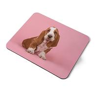 Computer Mouse Mat Pad - Pink Basset Hound Puppy Dog Home Office PC Desk Accessory Flexible Fabric Top Large 5mm Laptop Desktop Printed Art Ergonomic #15975